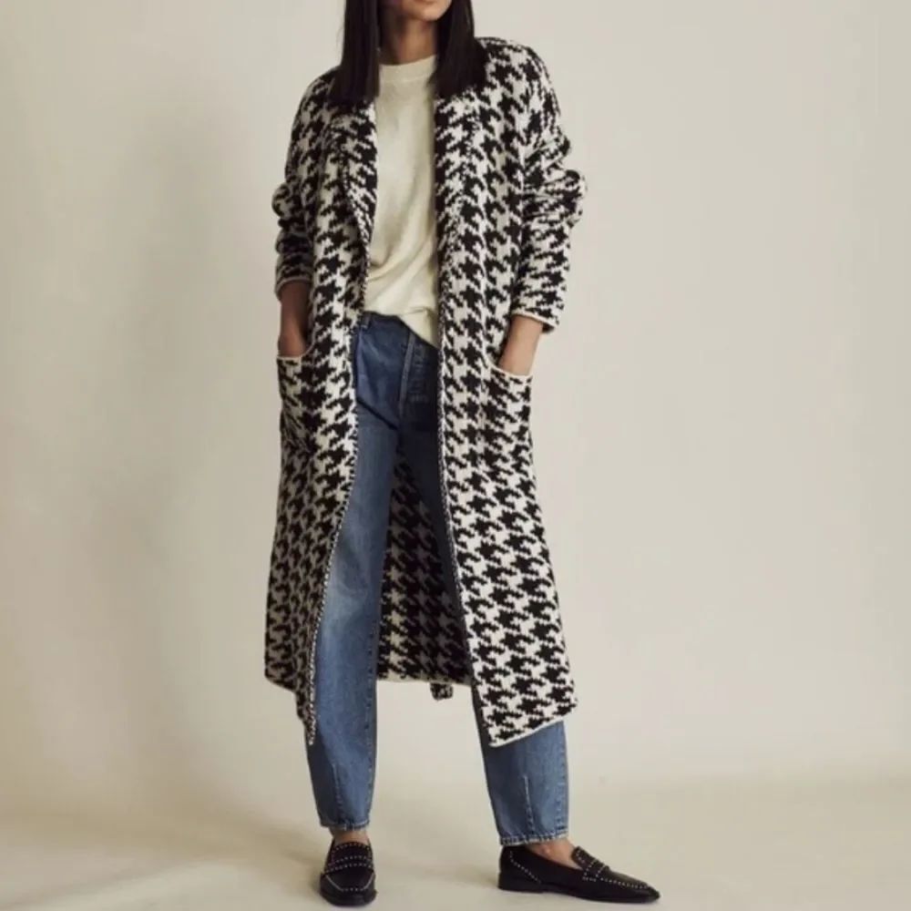 Venus L Houndstooth Open Duster Knit Sweater - Picture 4 of 9